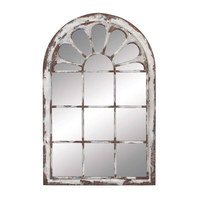 Metal Window Pane Inspired Wall Mirror with Arched Top - White - Roche River Decor - White