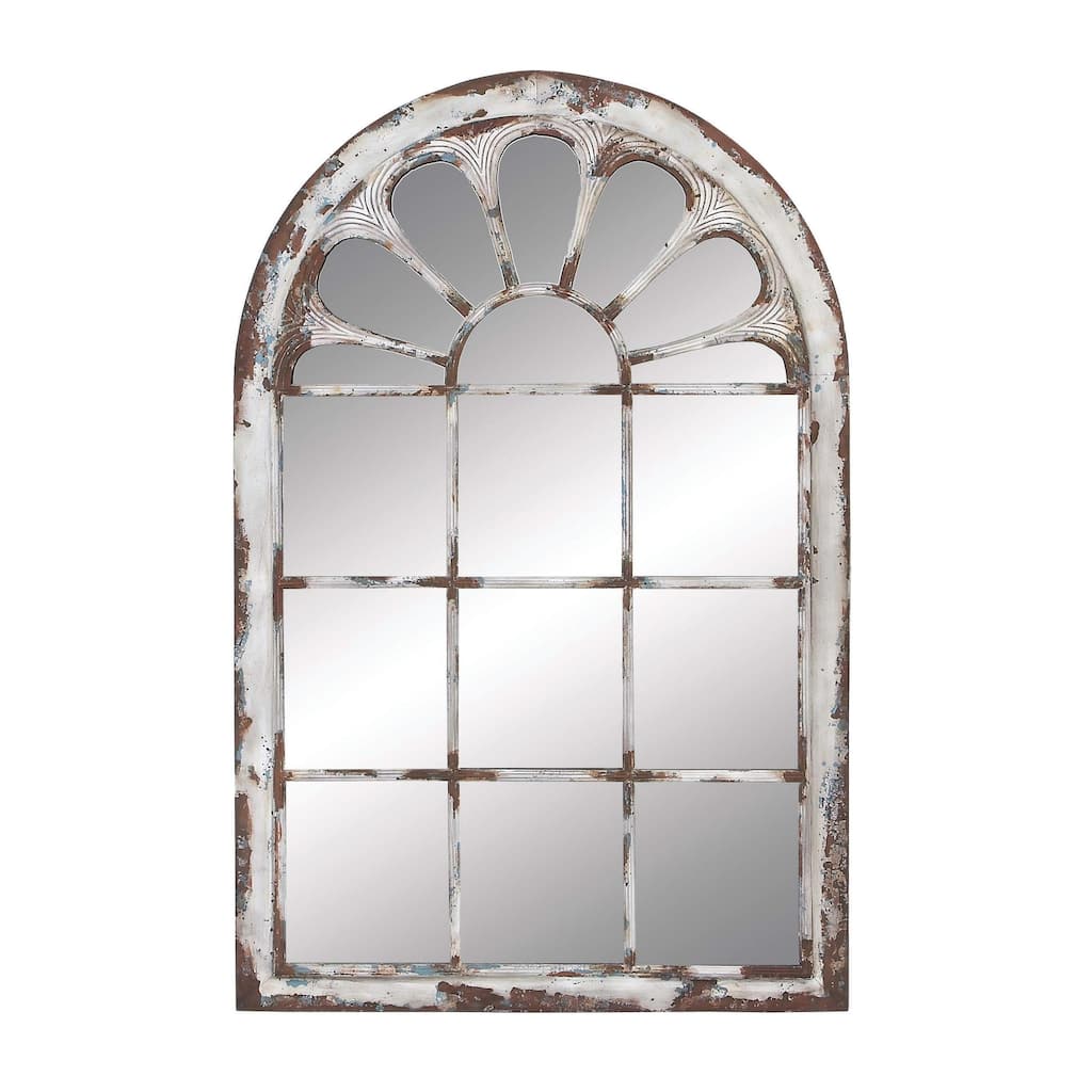 Metal Window Pane Inspired Wall Mirror with Arched Top - White - Roche River Decor
