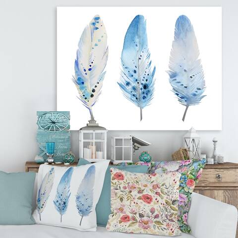 Designart "Blue Boho Feathers II" Lake House Canvas Wall Art Print