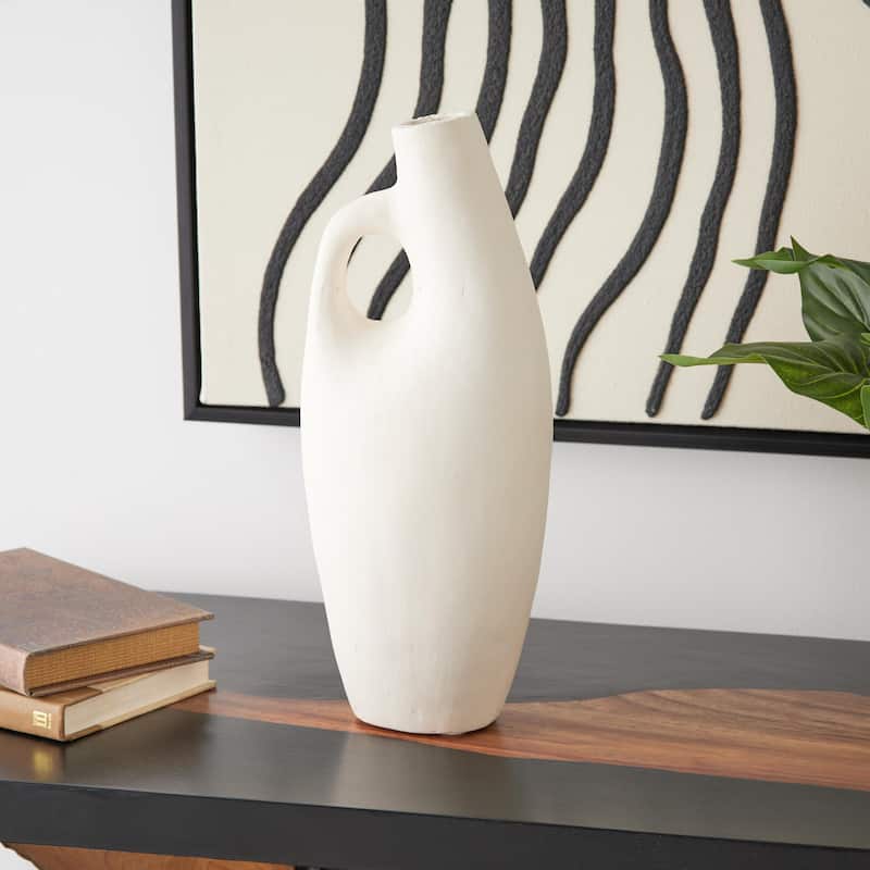 Paper Mache Abstract Curved Decorative Vase with Handle - Beige - Roche River Decor