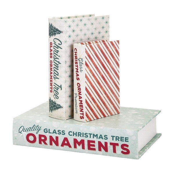 Set of 3 Red Homestead Christmas Vintage Book Boxes 12.5" - N/A