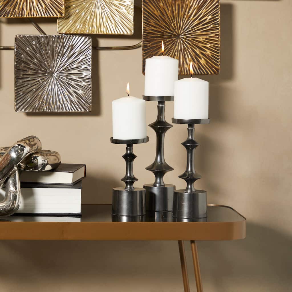 CosmoLiving by Cosmopolitan Black Aluminum Pillar Candle Holder (Set of 3)