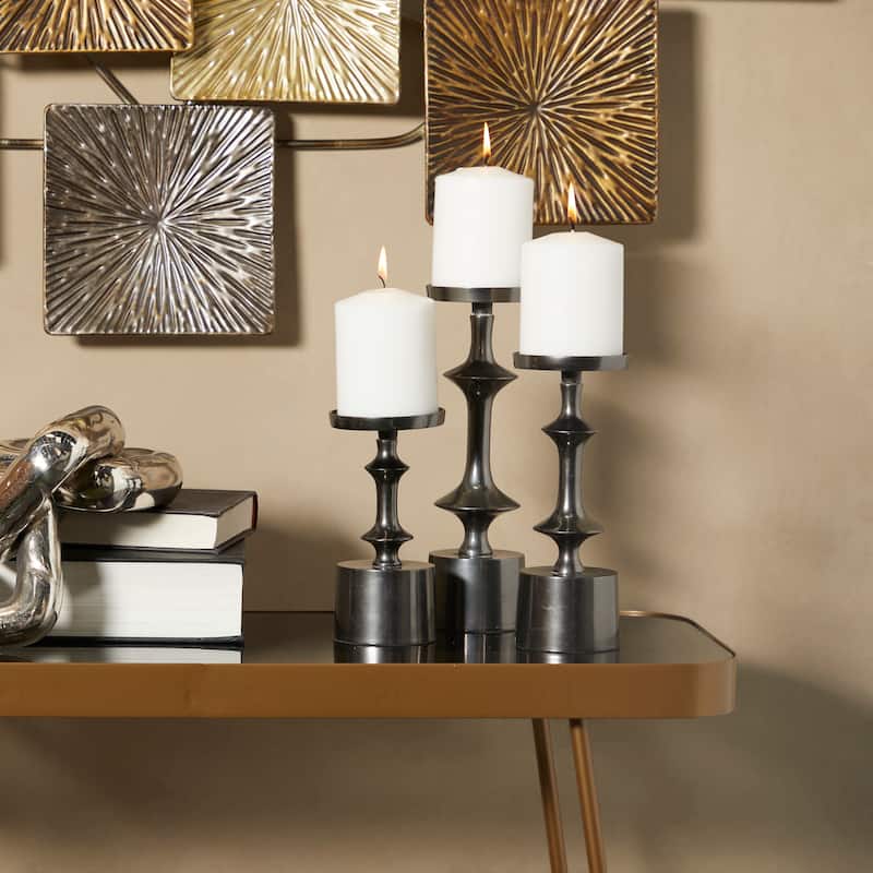 CosmoLiving by Cosmopolitan Black Aluminum Pillar Candle Holder (Set of 3) - Black