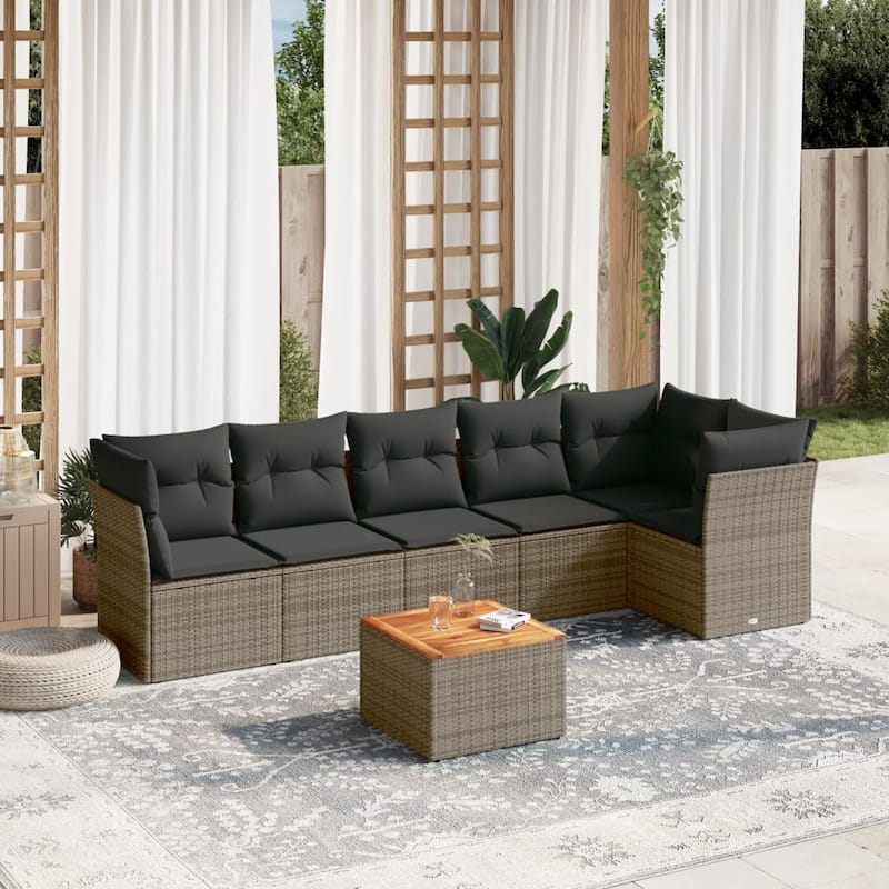 vidaXL Patio Sofa Set with Cushions Outdoor Furniture 7 Piece Poly Rattan - 21.7 x 21.7 x 14.6 - Grey