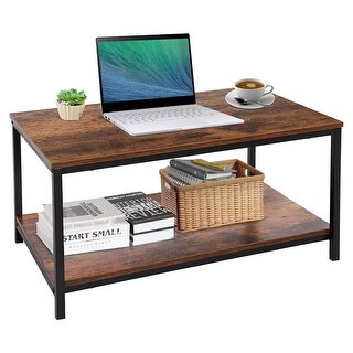 Coffee Table with Storage Shelves, Cocktail Table, 2 Tier Coffee Table ...