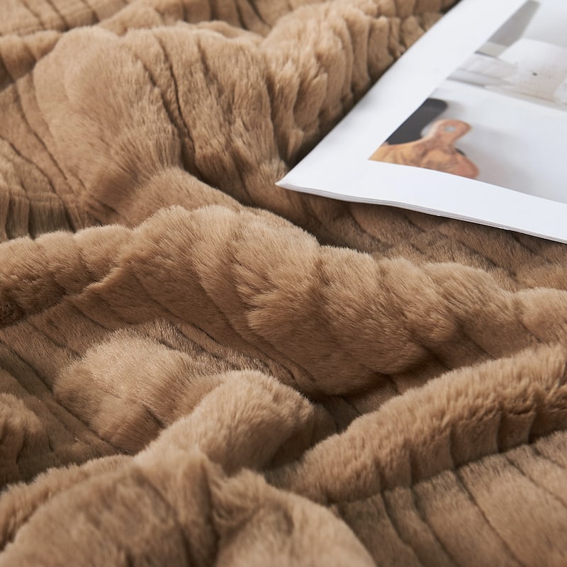 Sculpted Stripe FauxFur Throw Super Soft Cozy Blankets for Couch