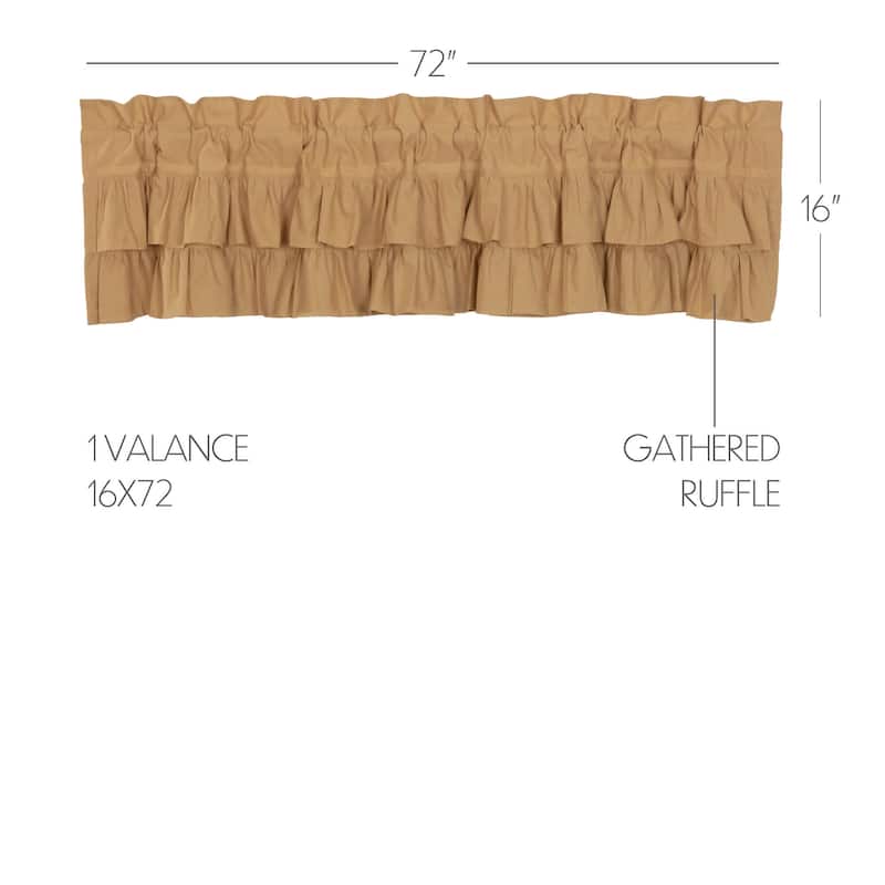 Primitive Kitchen Curtains VHC Star Valance Rod Pocket Cotton Star Appliqued - 16x72 - Burgundy/Dark Tan