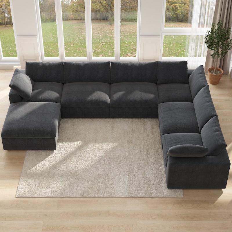 Cloud Couch Modular Sectional Sofa Oversized Down Filled Corner 7 Seater L-Shaped Couch with Ottoman for Living Room Set - Dark Charcoal