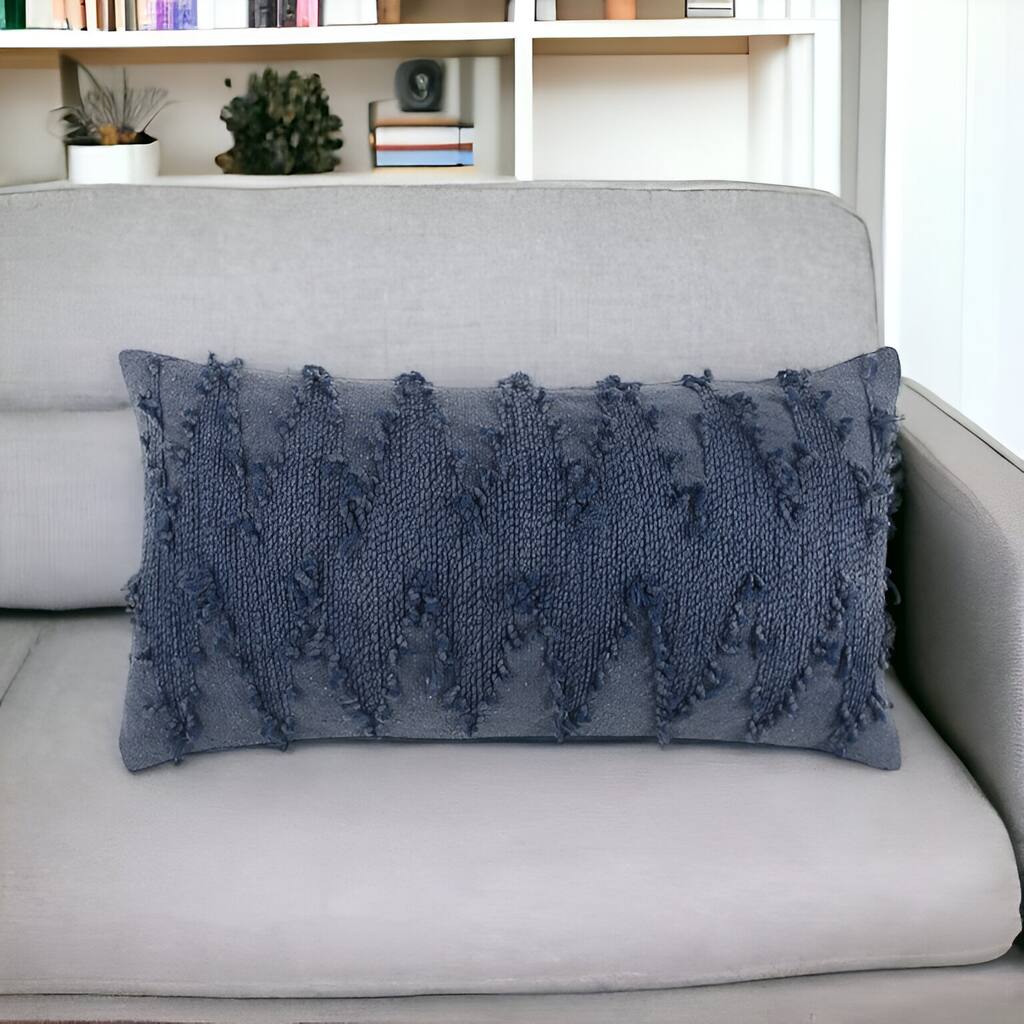 HomeRoots 14" X 26" Indigo Cotton Throw Pillow