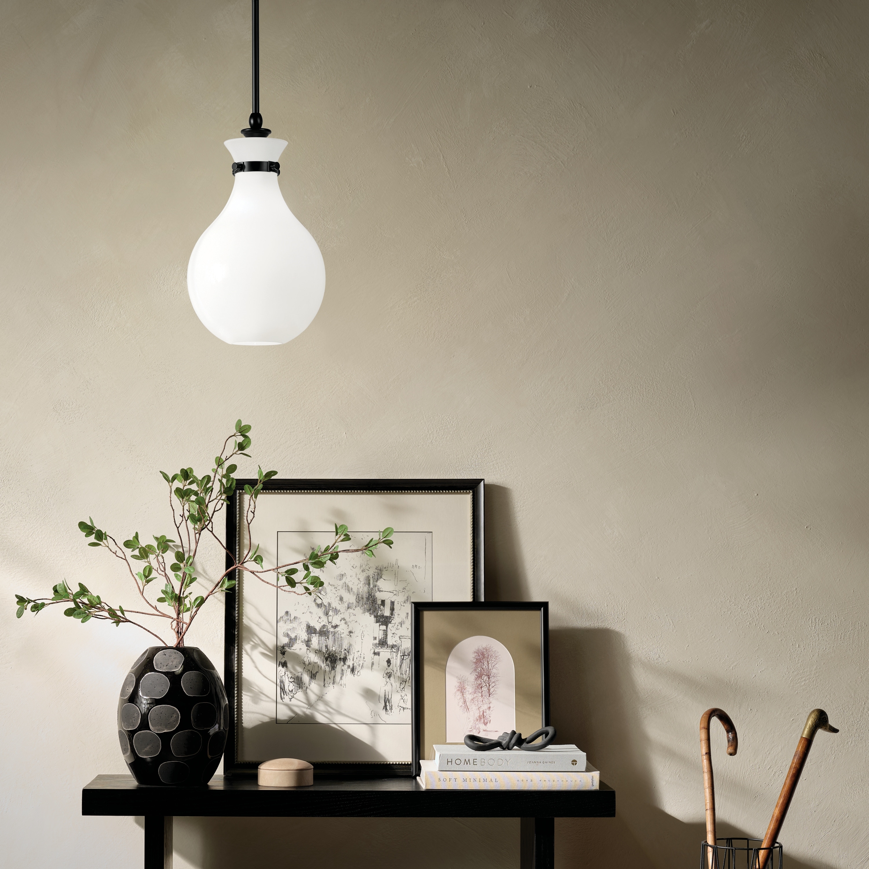 Kichler Lighting Laria 9.75 Inch 1 Light Pendant with Opal Glass in Black
