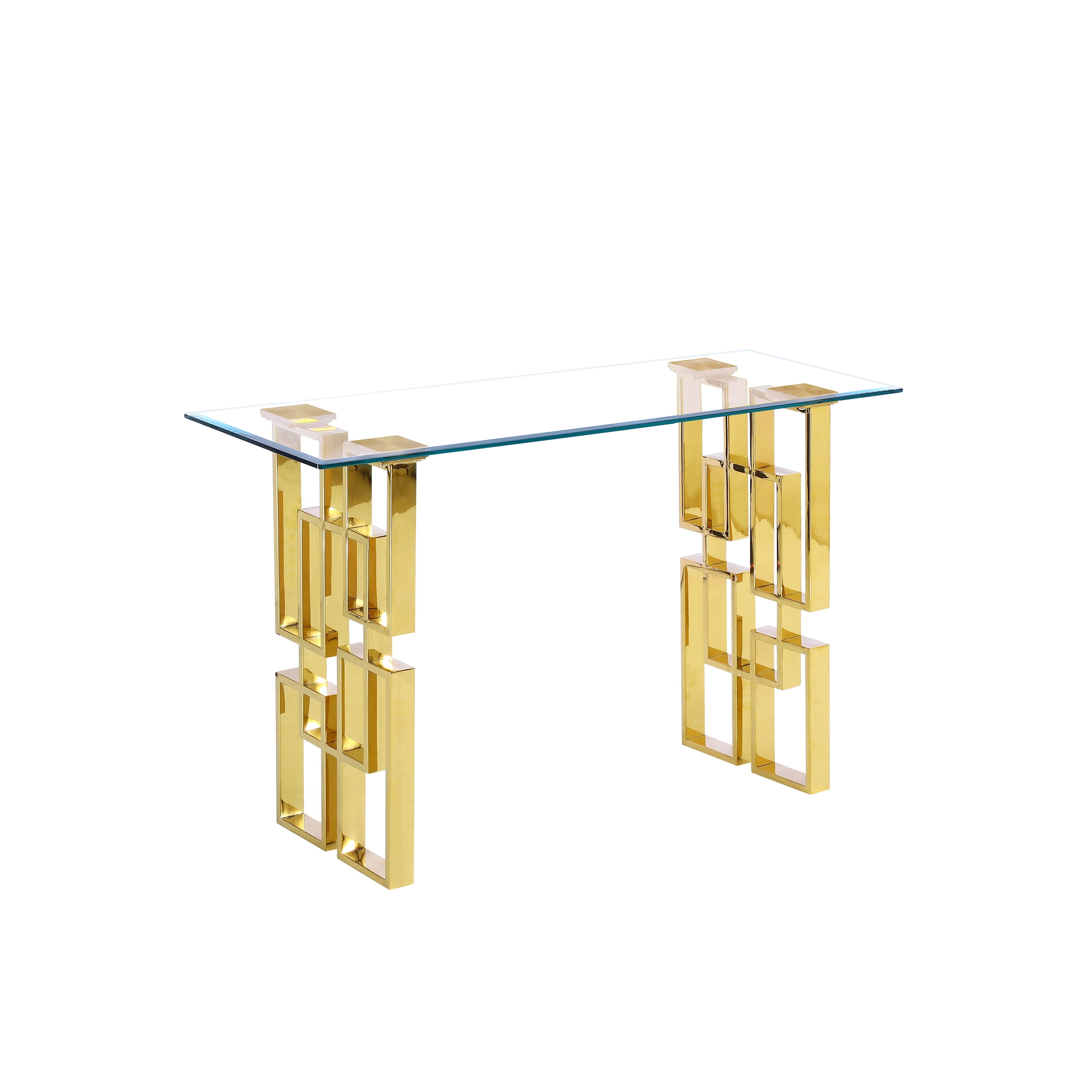 Shop Best Quality Furniture Glass Console Table With Square Stainless Steel Legs Overstock 31708426
