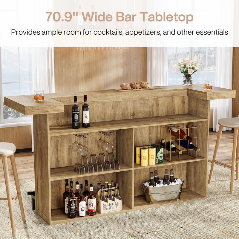 4-Tier Bar Table, 70.9-Inch Large Modern Home Bar Cabinet