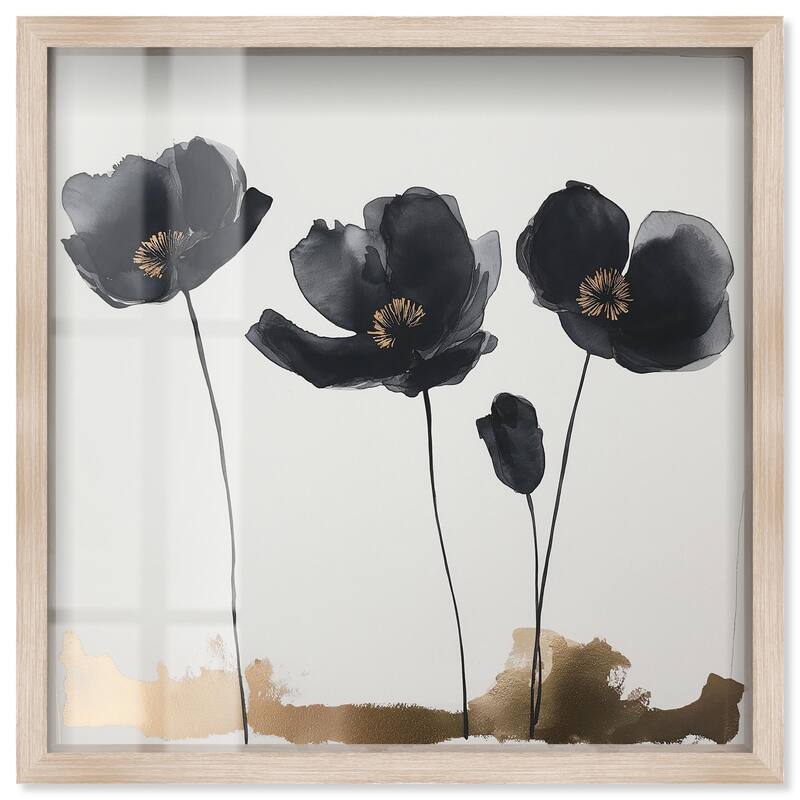 Nocturnal Flowers I Shadowbox by Art Remedy - Natural - 30" x 30"