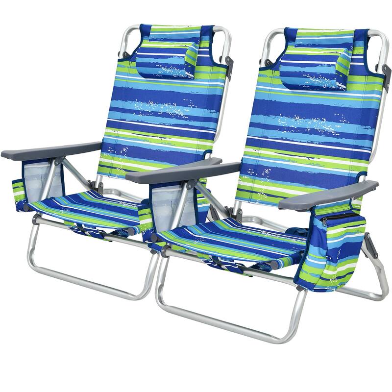 2-Pack Folding Backpack Beach Chair 5-Position Outdoor Reclining - See Details