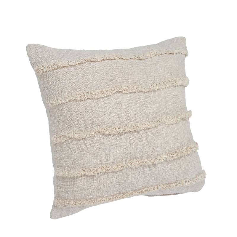 20" Ivory Overtufted Solid Square Throw Pillow
