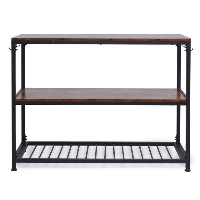 Multifunction Kitchen Island with Undershelves and Side Hooks