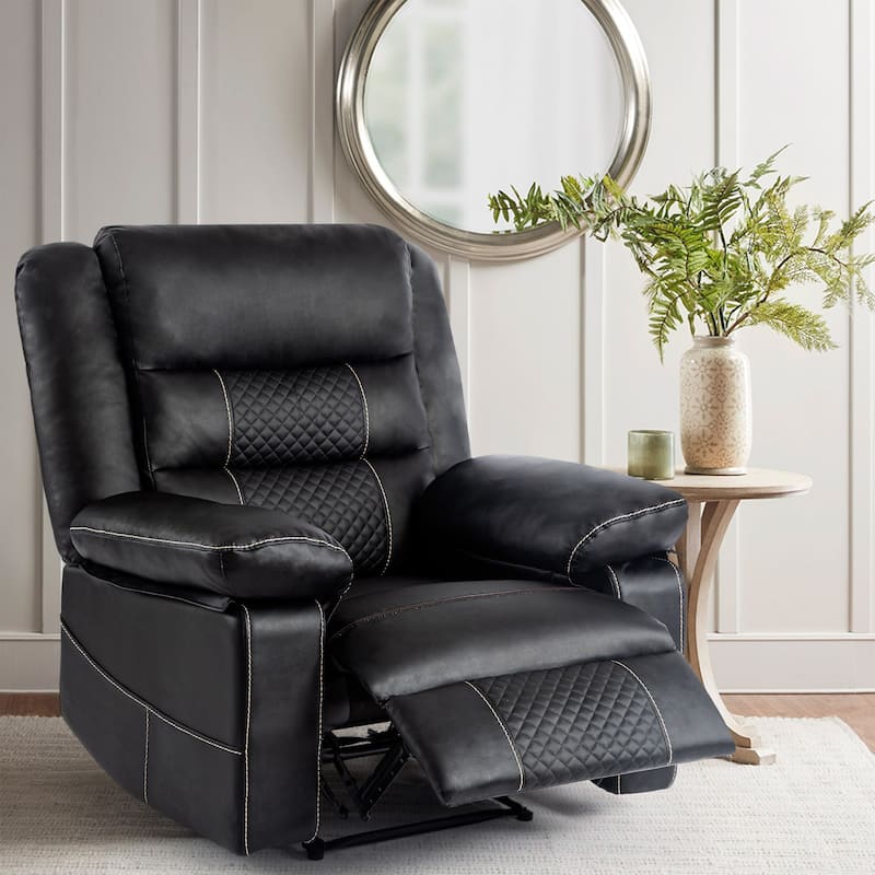 Breathable Leather Massage Recliner Chair Manual Living Room Reclining Sofa - Black