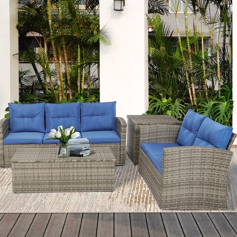 Tappio 4-piece Outdoor Cushioned Wicker Sectional Sofa Set - 72"W x 28.7"D x 31"H