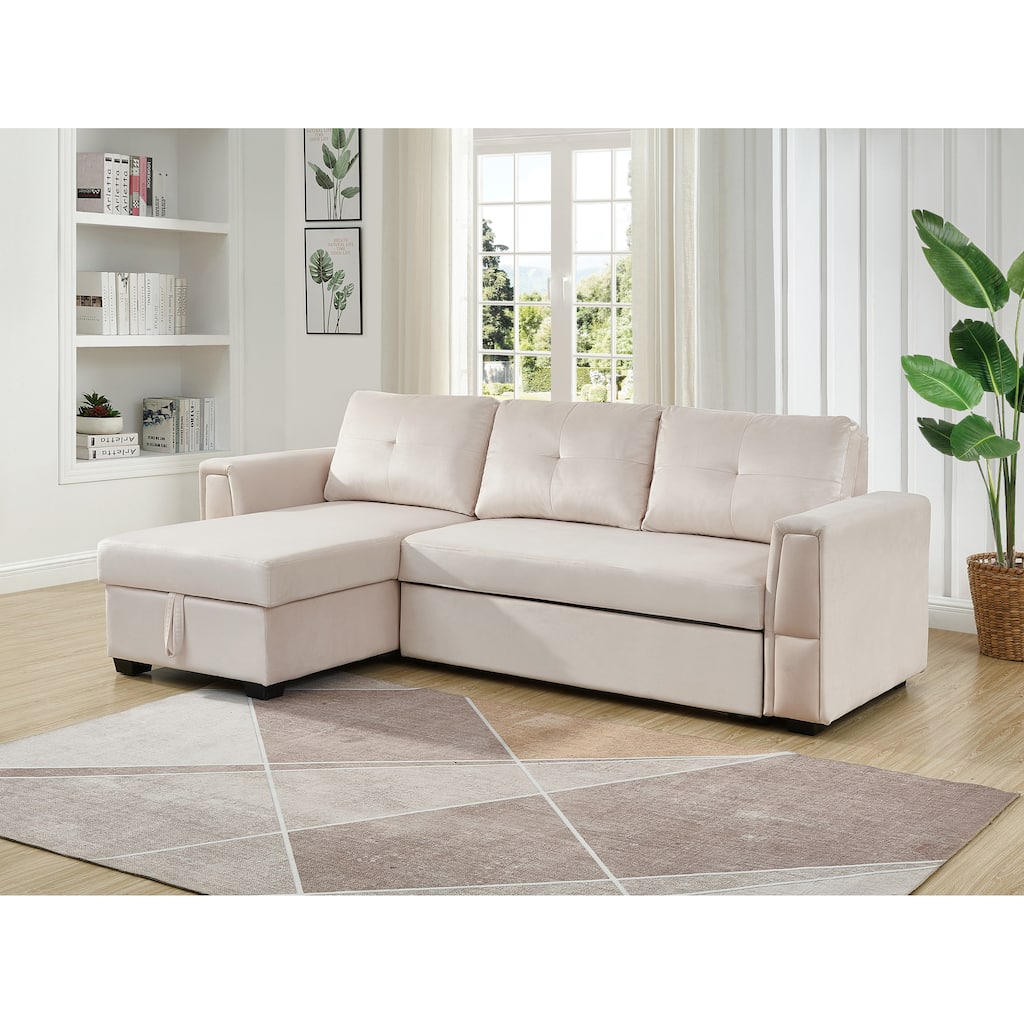 91" Wide Velvet Reversible Sofabed Sectional Sofa & Chaise - 91" Wide