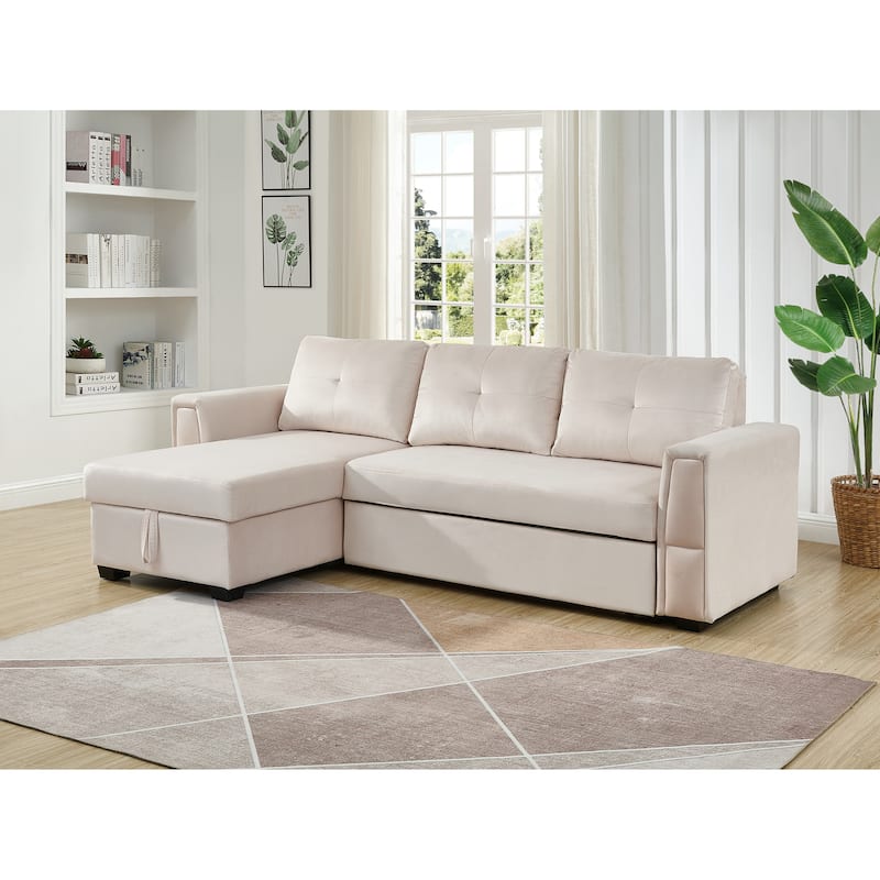 Velvet Reversible Sofabed Sectional Sofa & Chaise - 91" Wide