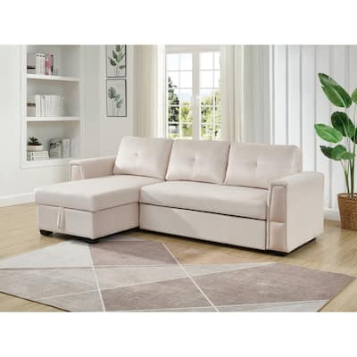 Velvet Reversible Sofabed Sectional Sofa & Chaise - 91" Wide