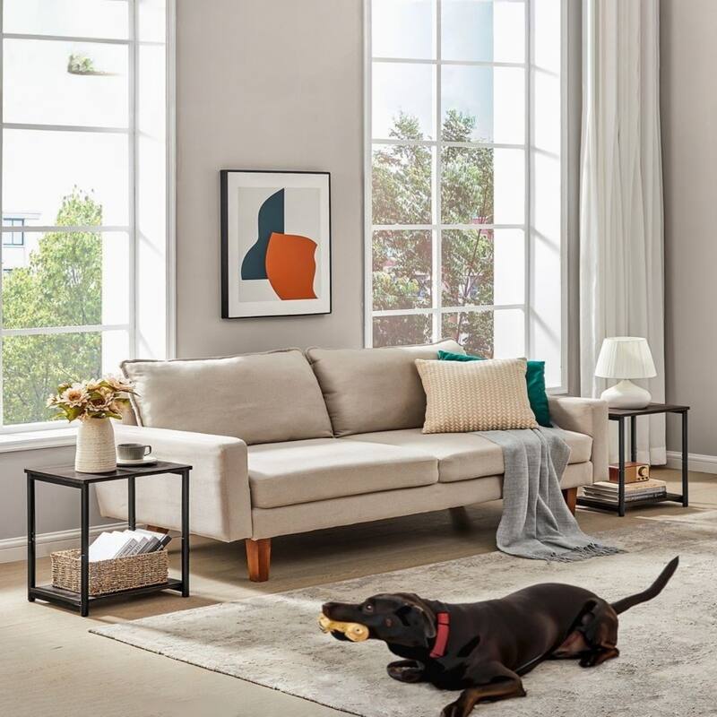 Set of 2 Open Back Side Tables with 2 Particleboard Panels and Black Side Steel Frame - 11.8”L x 15.2”W x 19.7”H