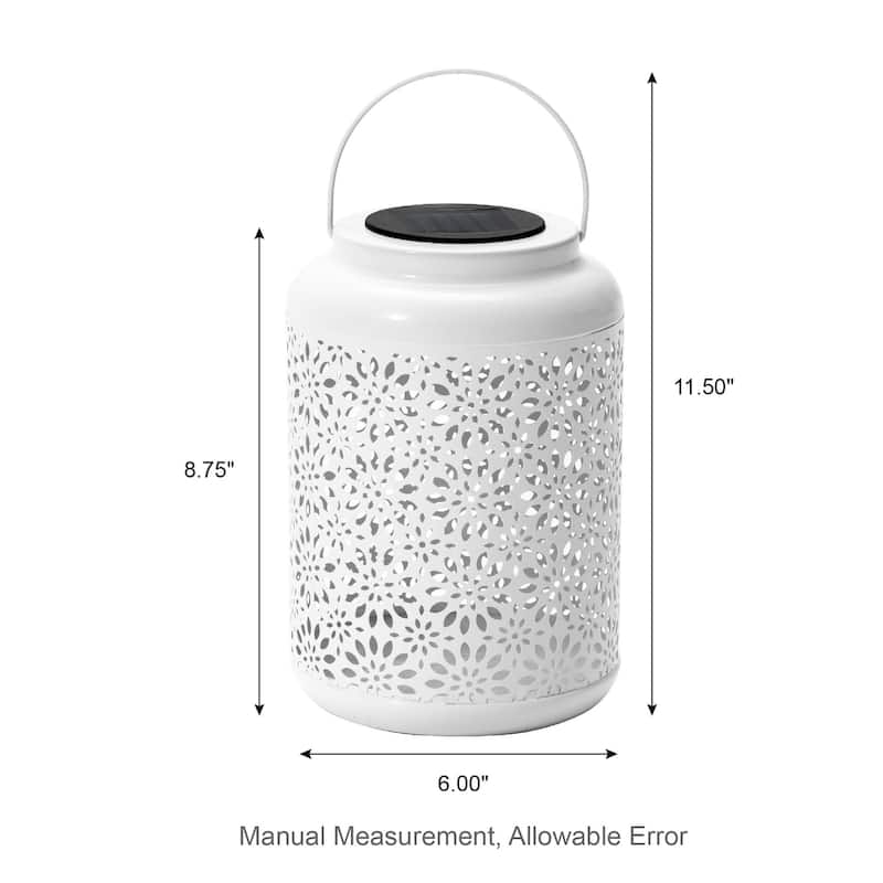 Glitzhome 8.75"H Outdoor Waterproof Metal Solar Hanging Lantern with Flower Leaves Decor