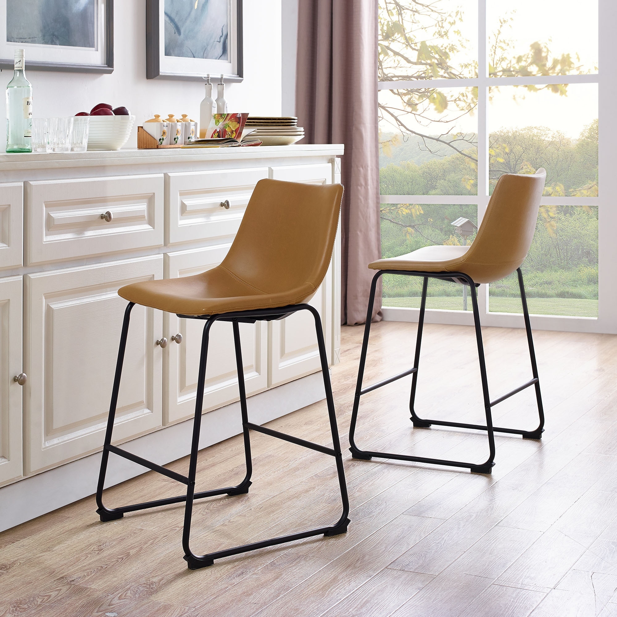 Middlebrook Prusiner 24-inch Faux Leather Counter Stool, Set of 2