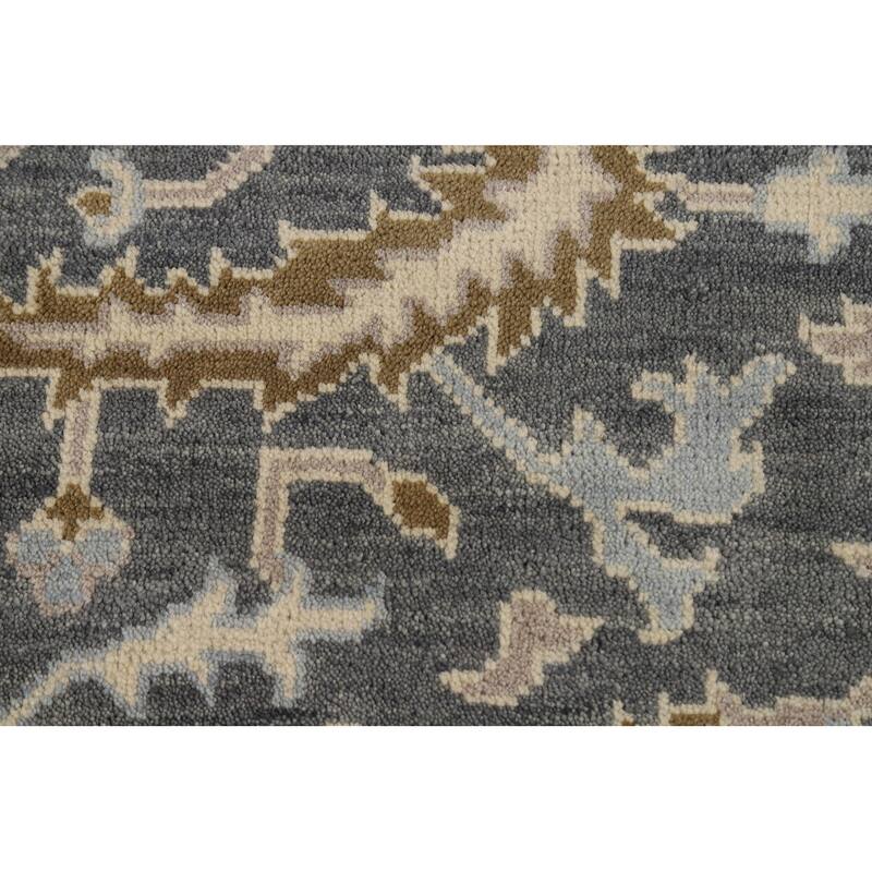 All-Over Gray Oushak Indian Area Rug Hand-Knotted Wool Carpet - 8'1"x 9'11"