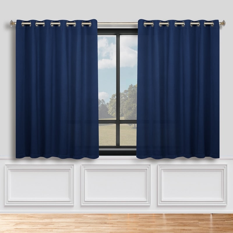 Superior Solid Machine Washable Room Darkening Grommet Blackout Curtains, Set of 2
