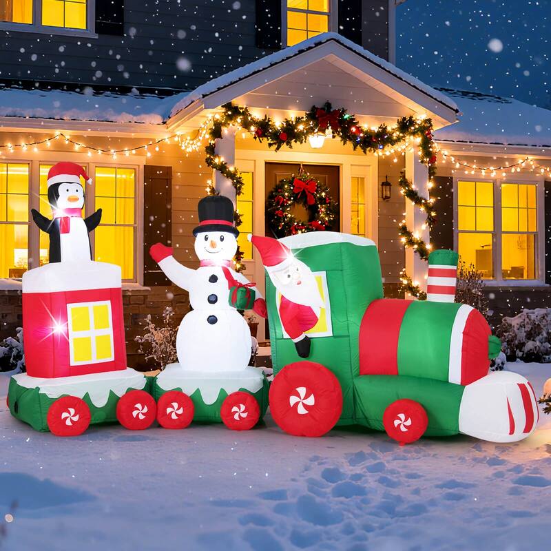 Costway 11.5 FT Christmas Inflatables Train with Snowman Penguin - as pic shows - See Details