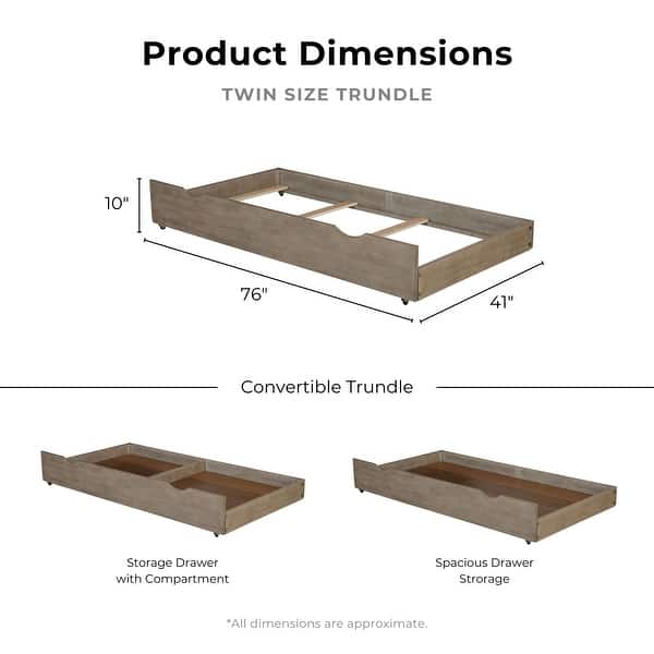 dimension image slide 2 of 3, Furniture of America Lanister Wood Wire-Brushed Warm Grey Kids Panel Bed with Trundle