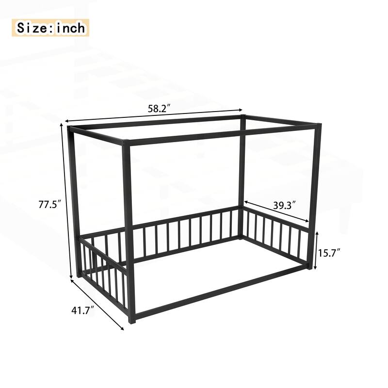 Modern Iron Double-Size Floor Bed with Multi-Functional Guardrails and Stable Structure