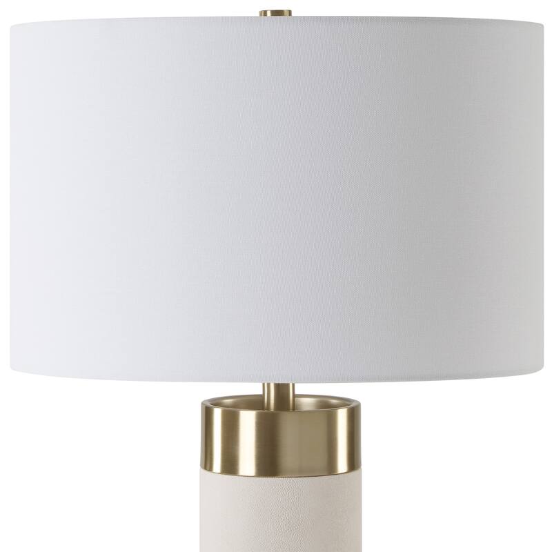 Faux Shagreen Cylindrical Table Lamp - 27.75" - White