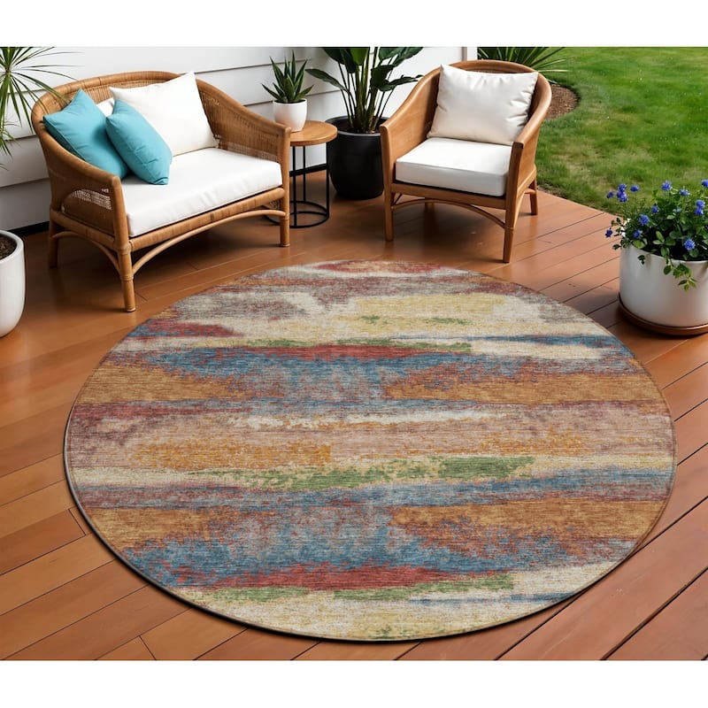 HomeRoots Abstract Transitional Rectangle Outdoor Rug - 8' Round