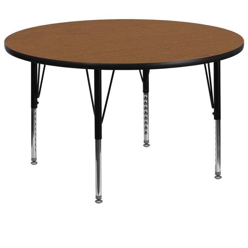 60'' Round Thermal Laminate Activity Table - Adjustable Short Legs - Oak