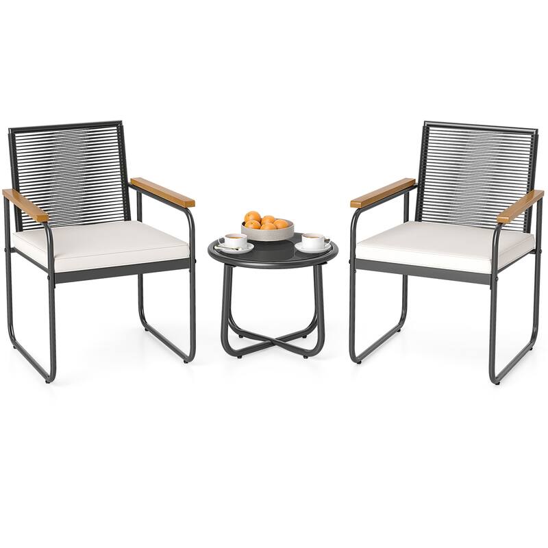 Gymax 3 Pieces Patio Furniture Set PE Wicker Chairs & Side Table