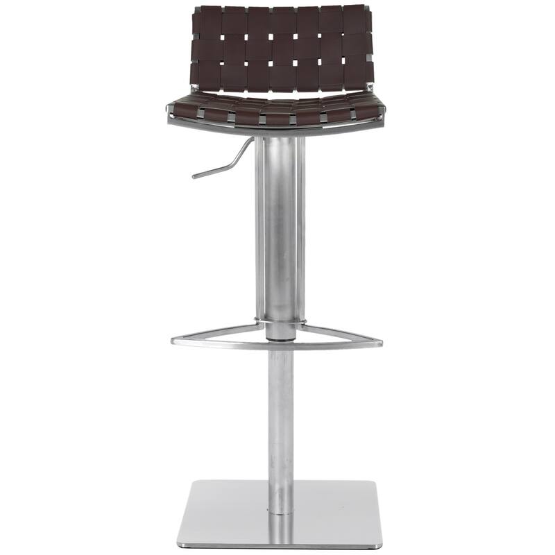 SAFAVIEH Herlinda 21.7-30.7-inch White Leather Seat Stainless-Steel Adjustable Bar Stool - 18.5" x 15.4" x 29.5" - 19Wx15Dx30H - Brown