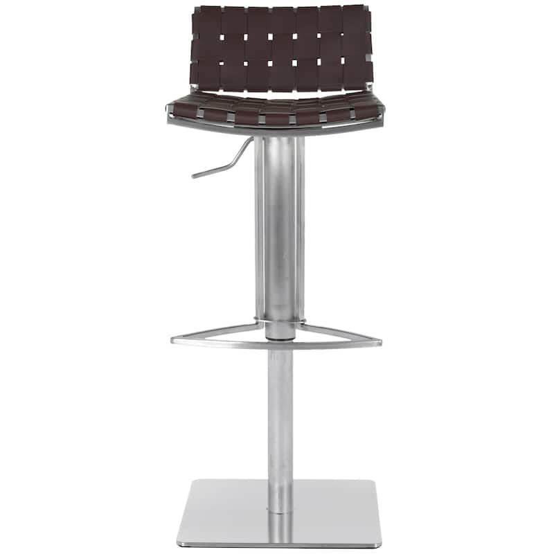 SAFAVIEH Mitchell Brown Leather Seat Stainless-Steel Adjustable 22-31-inch Modern Bar Stool - 19"W x 15"D x 30"H