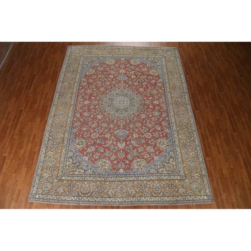 Hand Knotted Oriental 100% Wool Carpet Traditional Floral Red Kashan Area Rug - 12' 5'' X 9' 5''