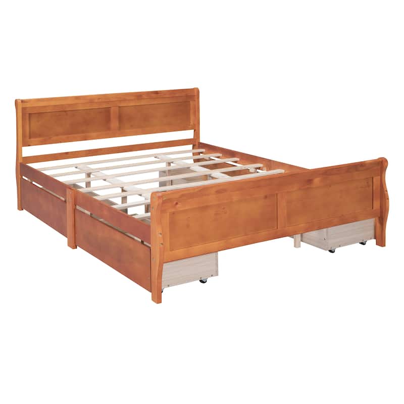 Queen Size Solid Wood Platform Bed, 4 Drawers, Streamlined Headboard ...