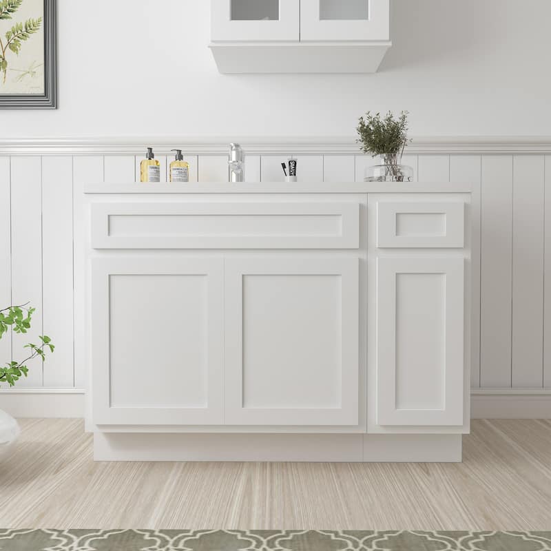 Vanity Art 51" Oak Freestanding Bathroom Vanity Cabinet without Top - White