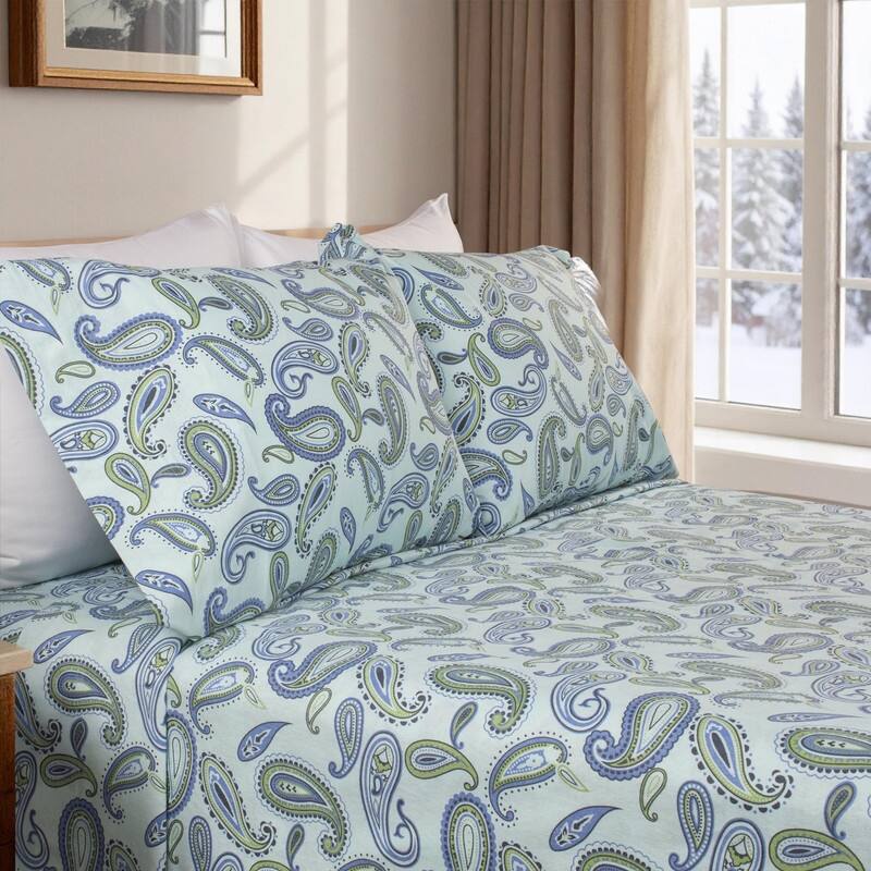 Superior Cotton Flannel Paisley Bed Sheet Set - California King - Light Blue
