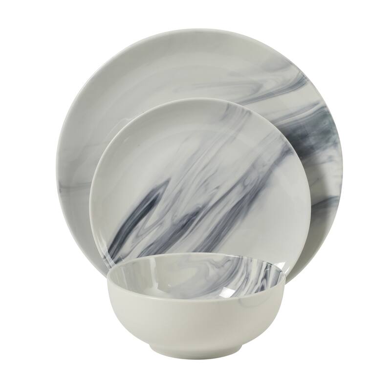 Gibson Home Cloudlight 12 Piece Plates and Bowls Dishes - Decorated Porcelain Ceramic Dinnerware Set - Service for 4