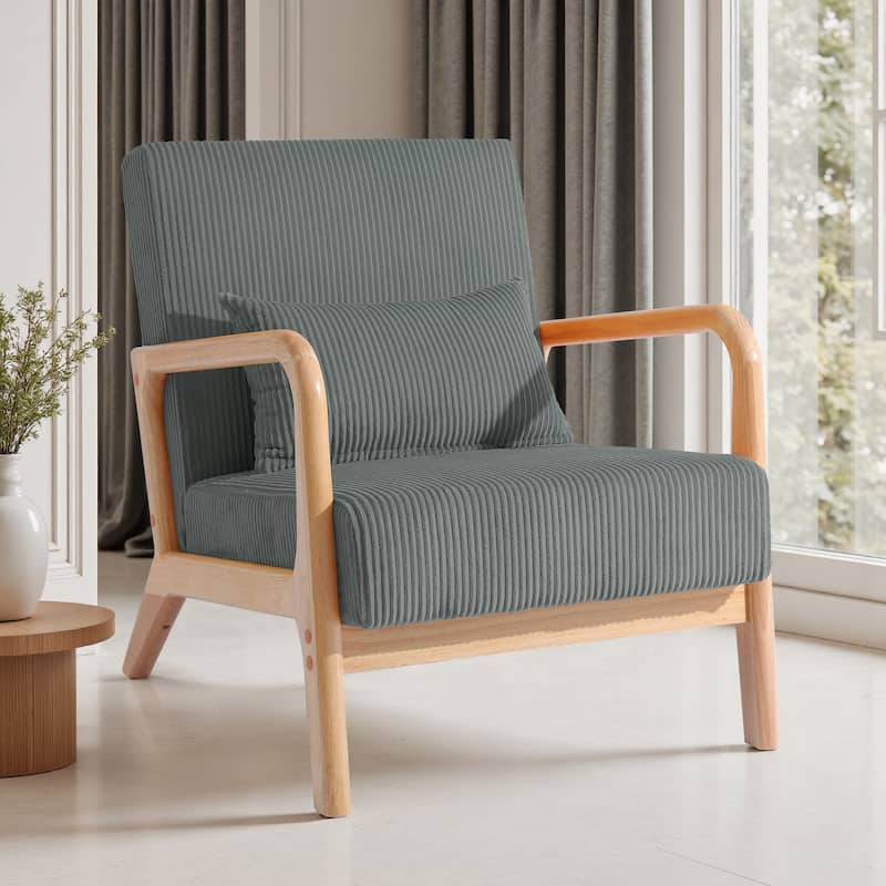 Uixe Modern Solid Wood Upholstered Corduroy Accent Chair - Single - Grey