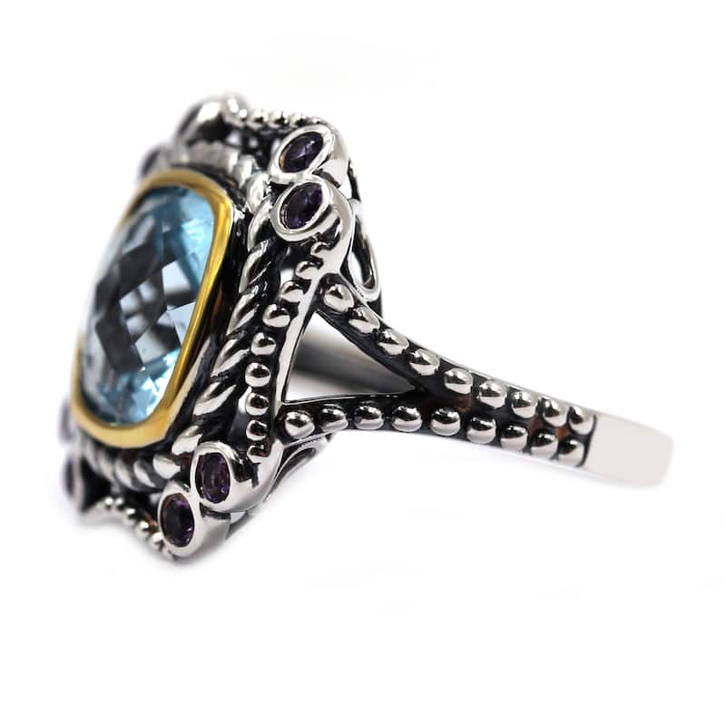 Sterling Silver 10mm Cushion Shaped Sky Blue Topaz Textured Ring