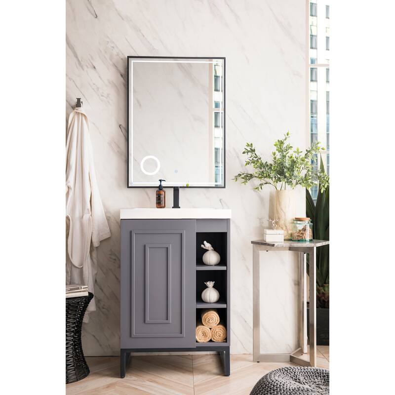 James Martin Vanities Alicante 24" Single Vanity Cabinet, Grey Smoke w/ White Glossy Composite Stone Top
