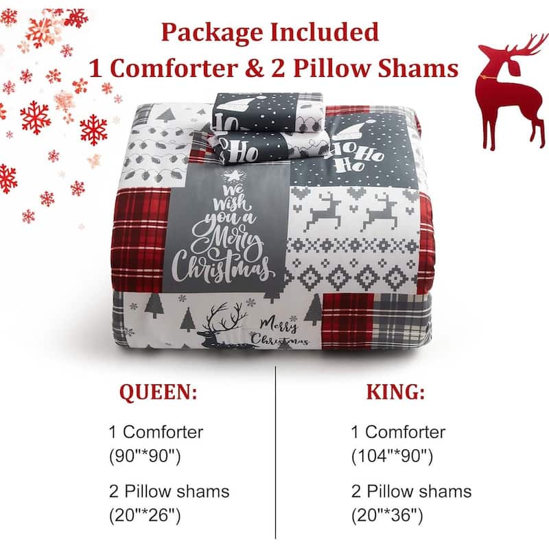 Reversible Christmas Comforter Bedding Set with Comforter and Pillow Shams
