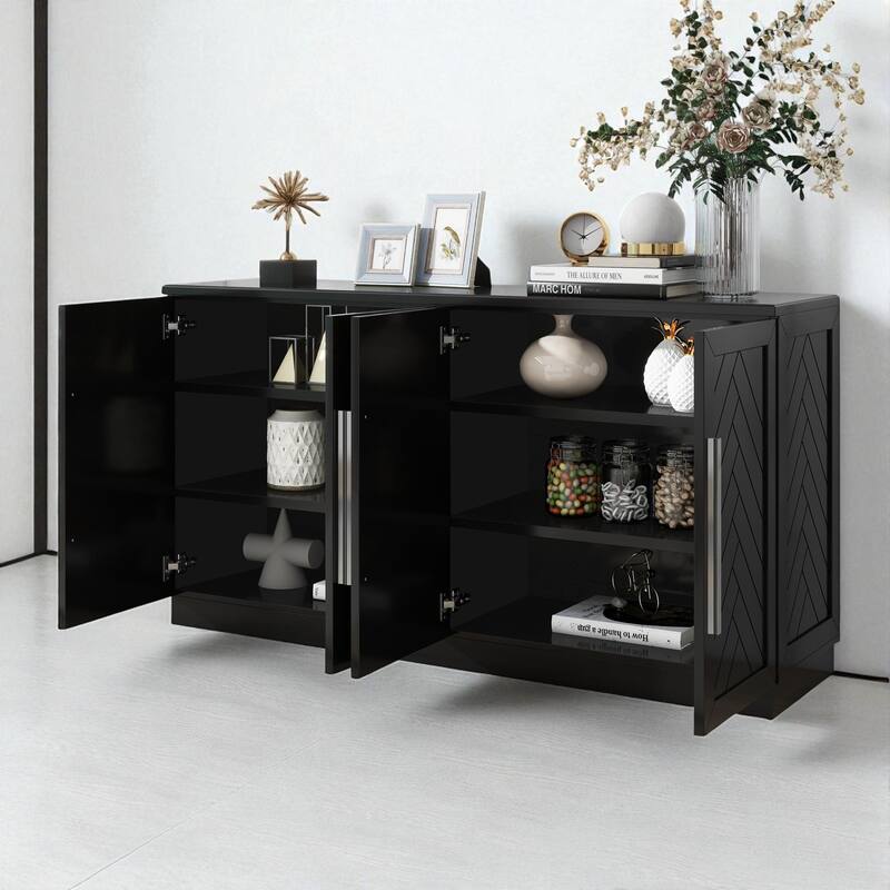 60" Buffet Sideboard Cabinet with Adjustable Shelves and Silver Handles, Storage Console for Kitchen or Dining Room