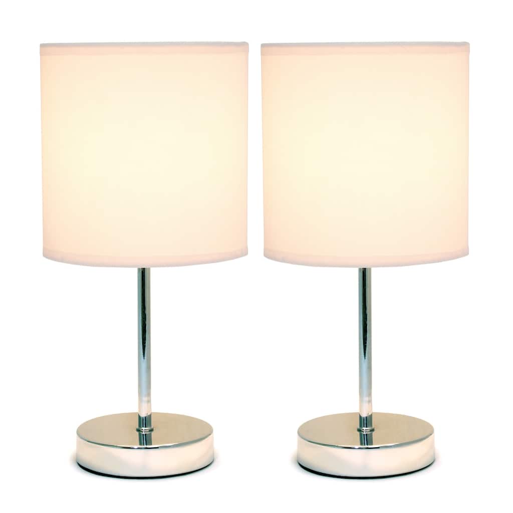 11.81 in. Chrome Finish Table Lamp with Pink Shade, Sturdy Table Lamp for Living Rooms and Bedrooms, Set of 2